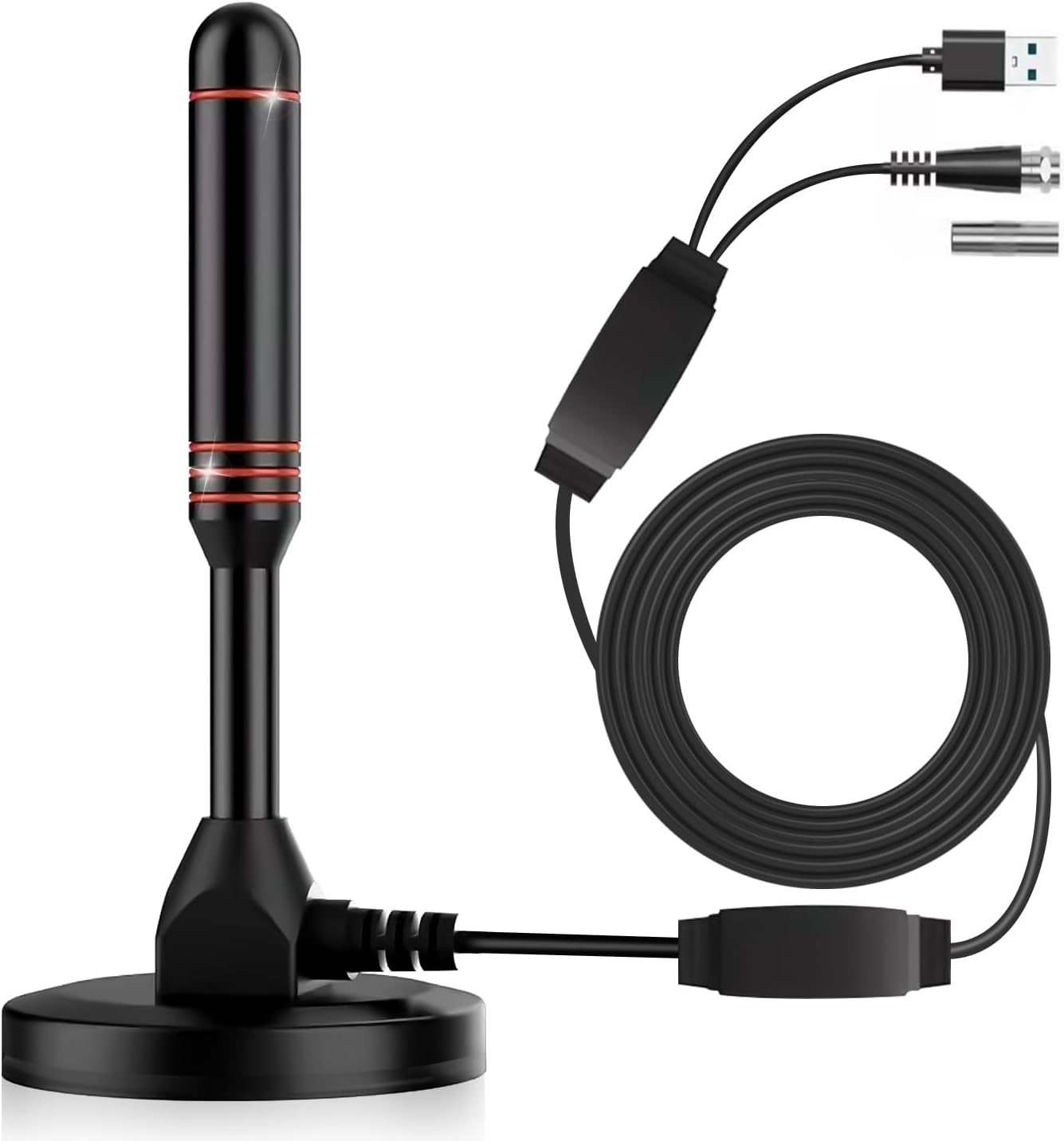 500KM受信範囲 室内アンテナ 360度全方位 VHF/UHF 4Kハイビジョン対応 5m USB式 磁力固定 高性能薄型