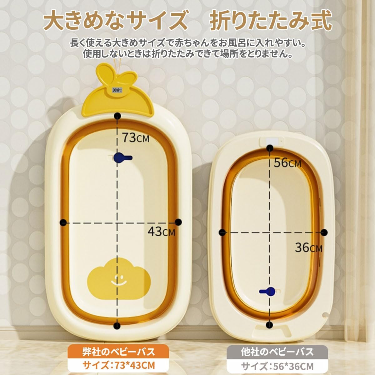 新生児用折りたたみベビーバス 湯温計付き お風呂サポートセット