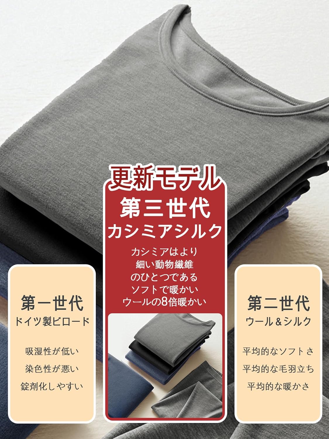 防寒肌着 メンズセット [吸湿発熱・カシミア・シルク] 長袖シャツ＆ロングタイツ