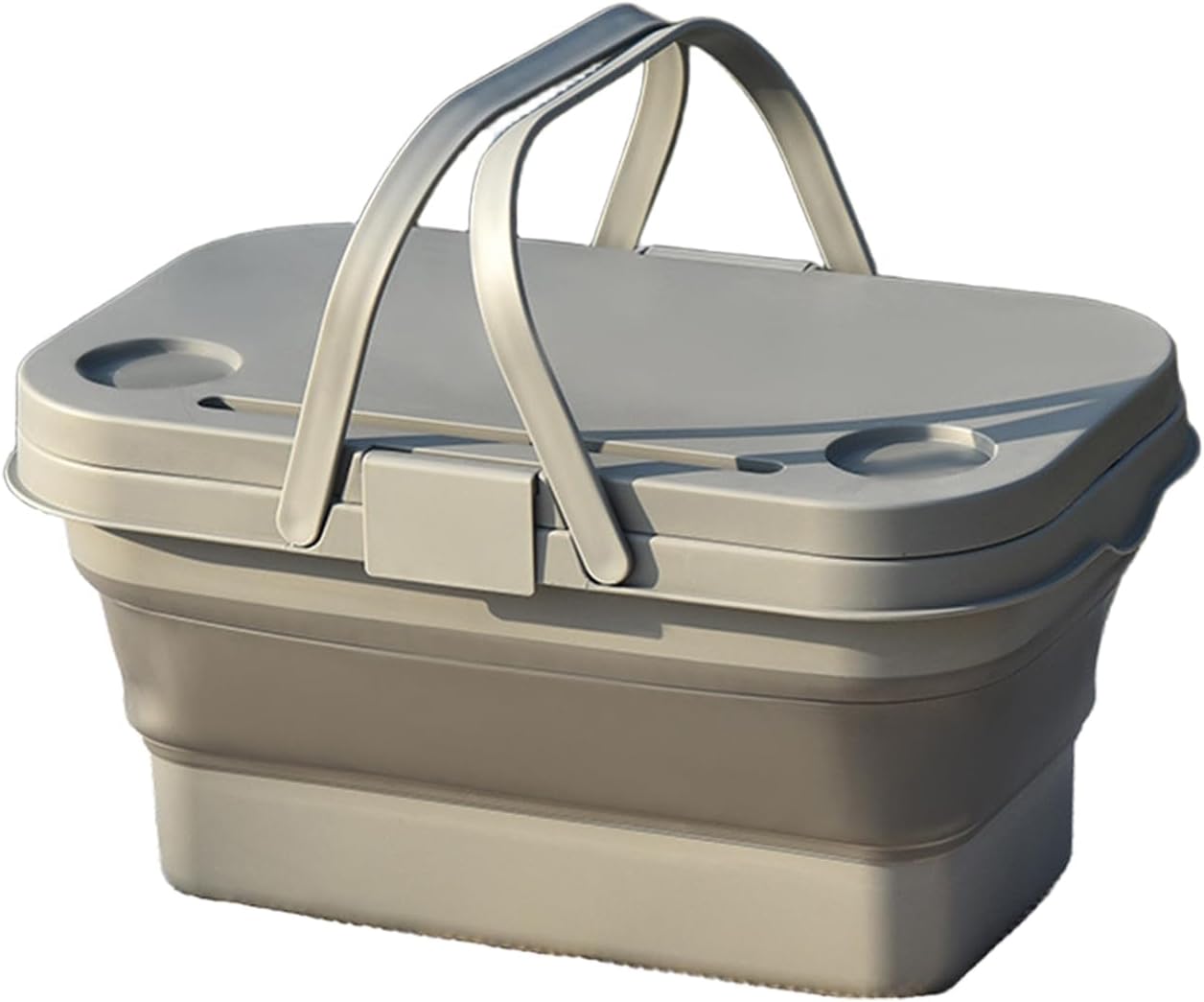 アウトドア・キャンプ用 蓋付き大容量折りたたみシリコンバケツ 収納ボックス兼用 灰色
