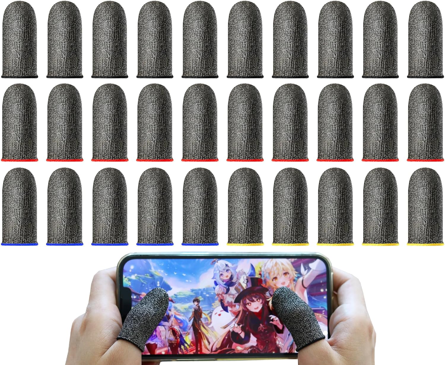 全指対応・極薄0.2mm・カーボンファイバー指サック 30個入り - スマホゲーム用
