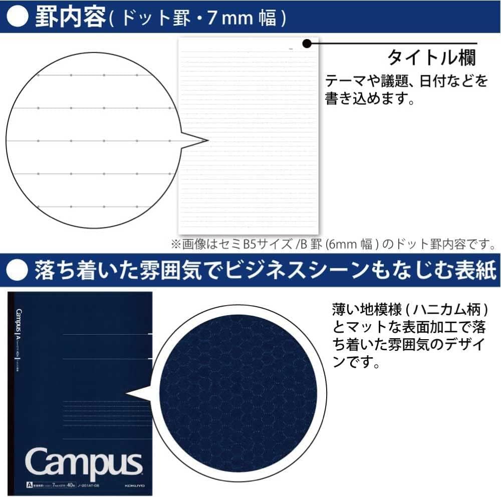 大人のためのコクヨキャンパスノート A4 ドット入り A罫 40枚 紺