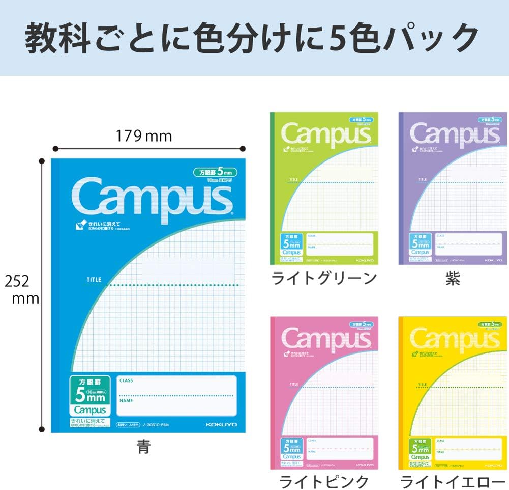 キャンパスノート B5 5mm方眼罫 5冊セット【コクヨ】