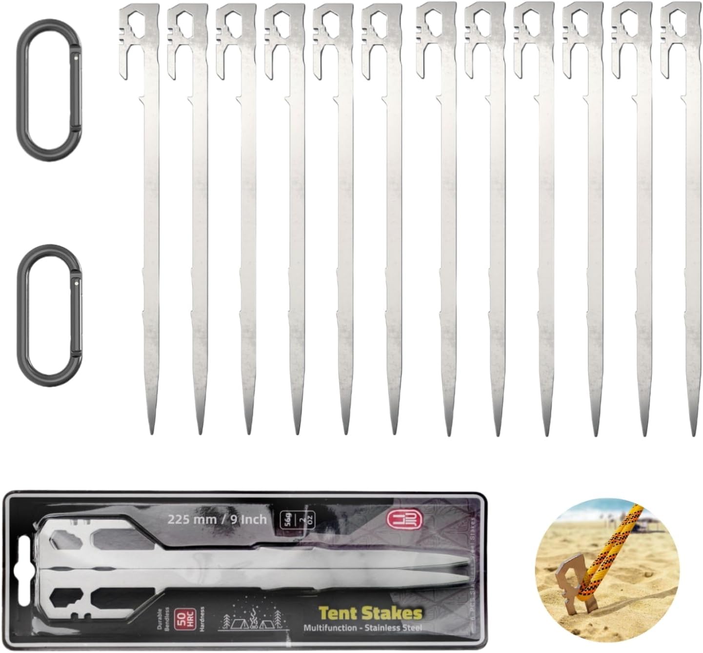 キャンプ・登山用 ステンレス鋼420製 鍛造テントペグ 28cm 12本セット