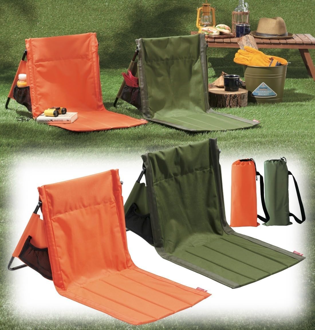 アウトドア用軽量コンパクト折りたたみチェア - キャンプ・海水浴・ピクニックに最適、収納袋付き・サイドポケット付き【多用途デザイン】