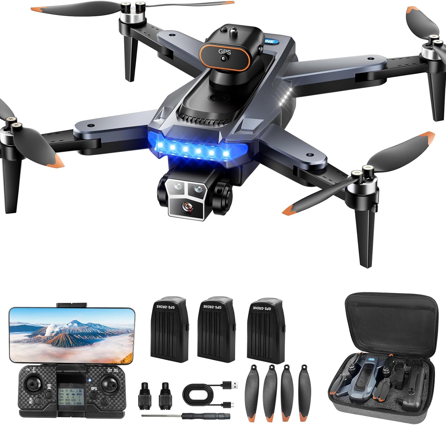 4Kカメラ搭載GPSドローン 折り畳み式 ブラシレスモーター 45分飛行 3Dフリップ 自動帰還 (黒)