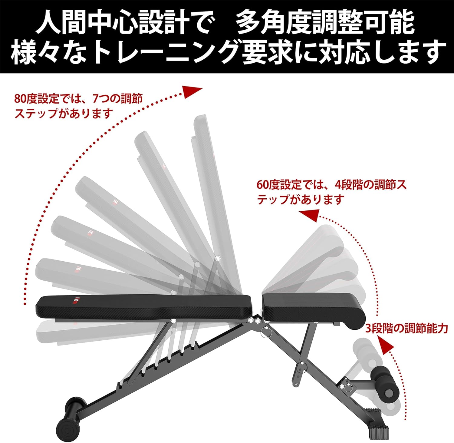 家庭用 トレーニングベンチ インクライン可調整 折り畳み式 耐荷重300kg 日本語説明書付き
