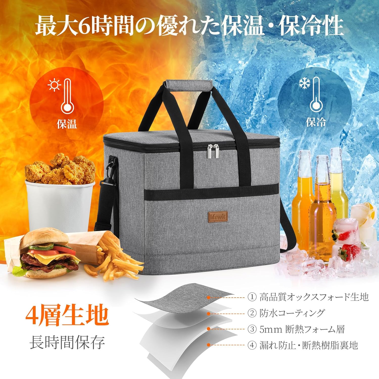 大容量30L クーラーボックス 保冷・保温 両用 折り畳み 手提げ・肩掛け対応