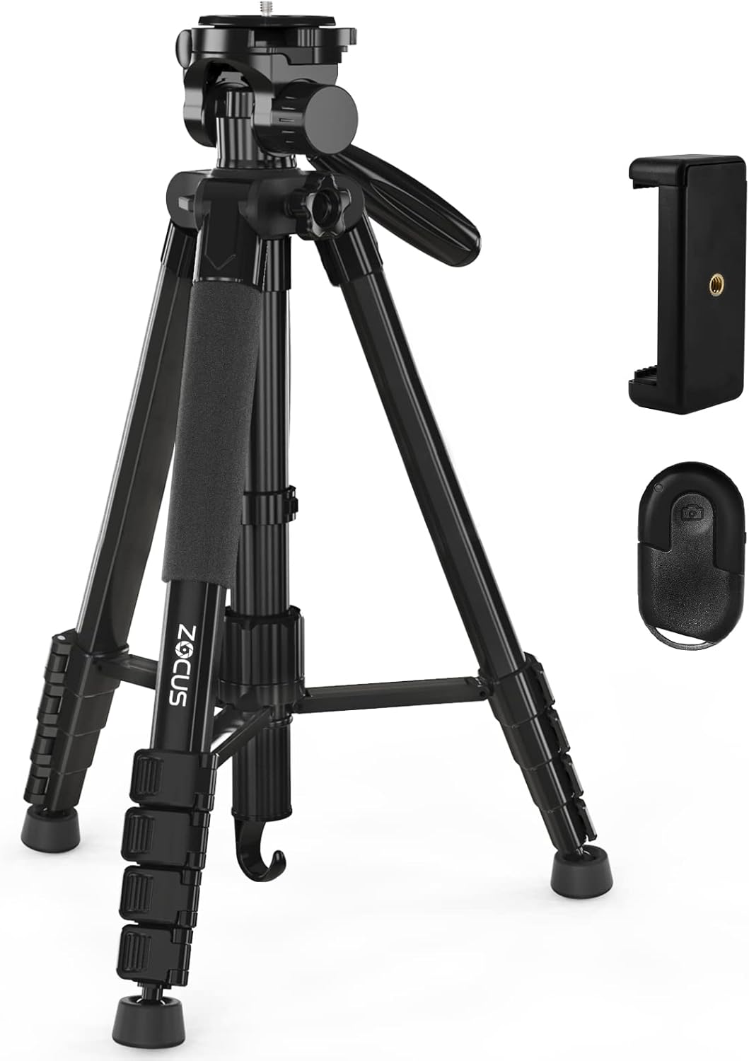 ZOCUS 三脚 一脚可変式 全高1900mm アルミ製 スマホホルダー付き ブラック