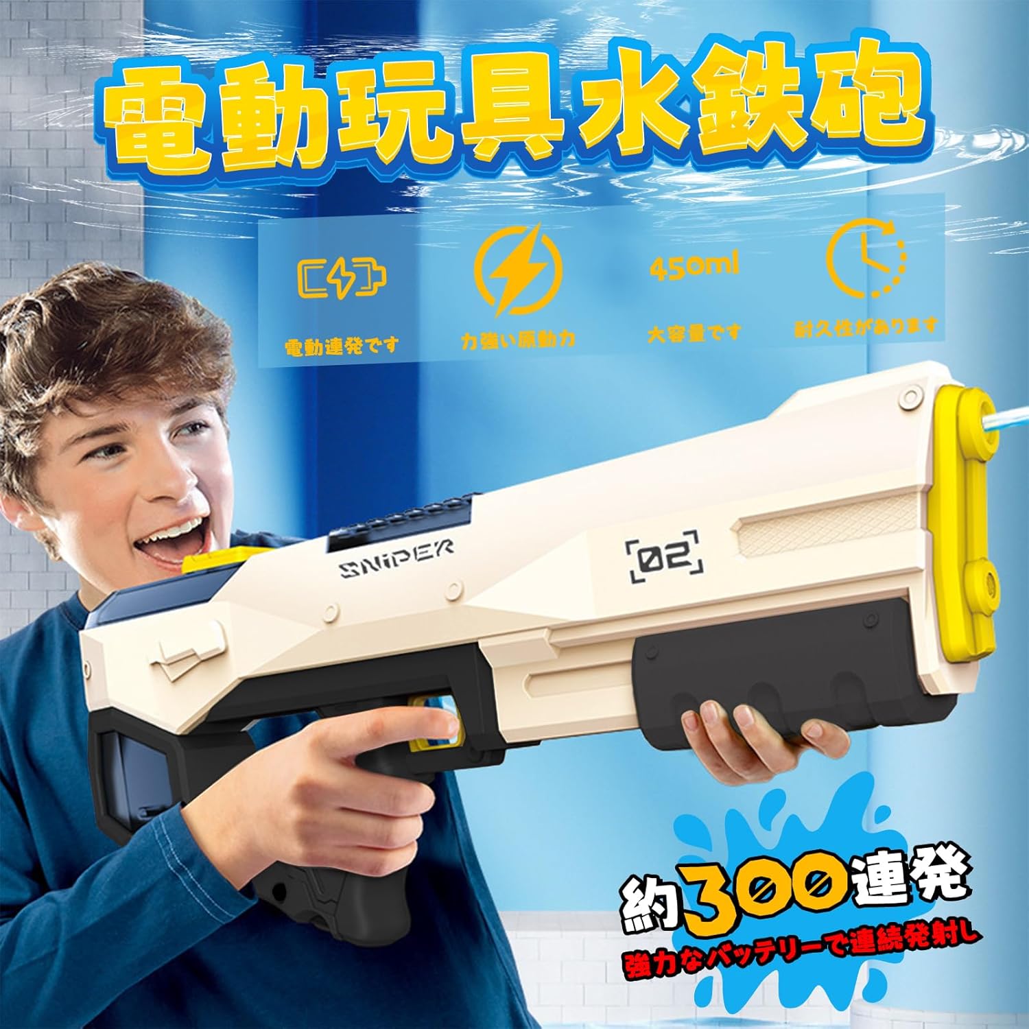 ウォーターガン 大容量500ml 電動水鉄砲 高速連発 約8-10m 大人・子供用 海水浴・プール遊び 誕生日プレゼント