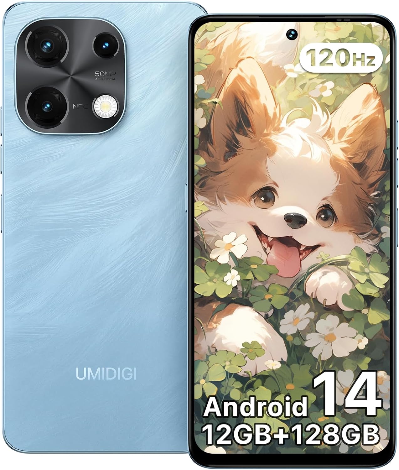 UMIDIGI Note100 SIMフリー スマートフォン 120Hz/12GB RAM/50MPカメラ/5000mAhバッテリー/Android 14/ブルー