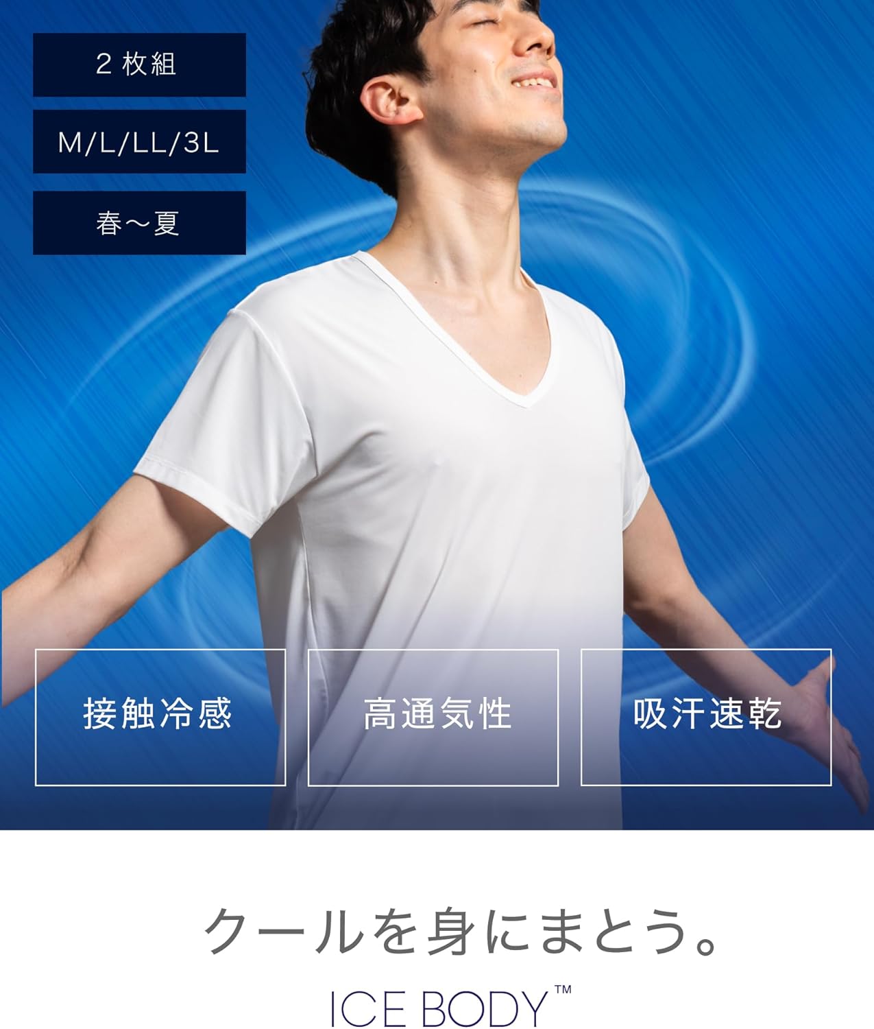 夏の冷感メッシュインナー メンズ 半袖 Q-MAX0.42 通気性 吸汗速乾 タグレス ホワイト