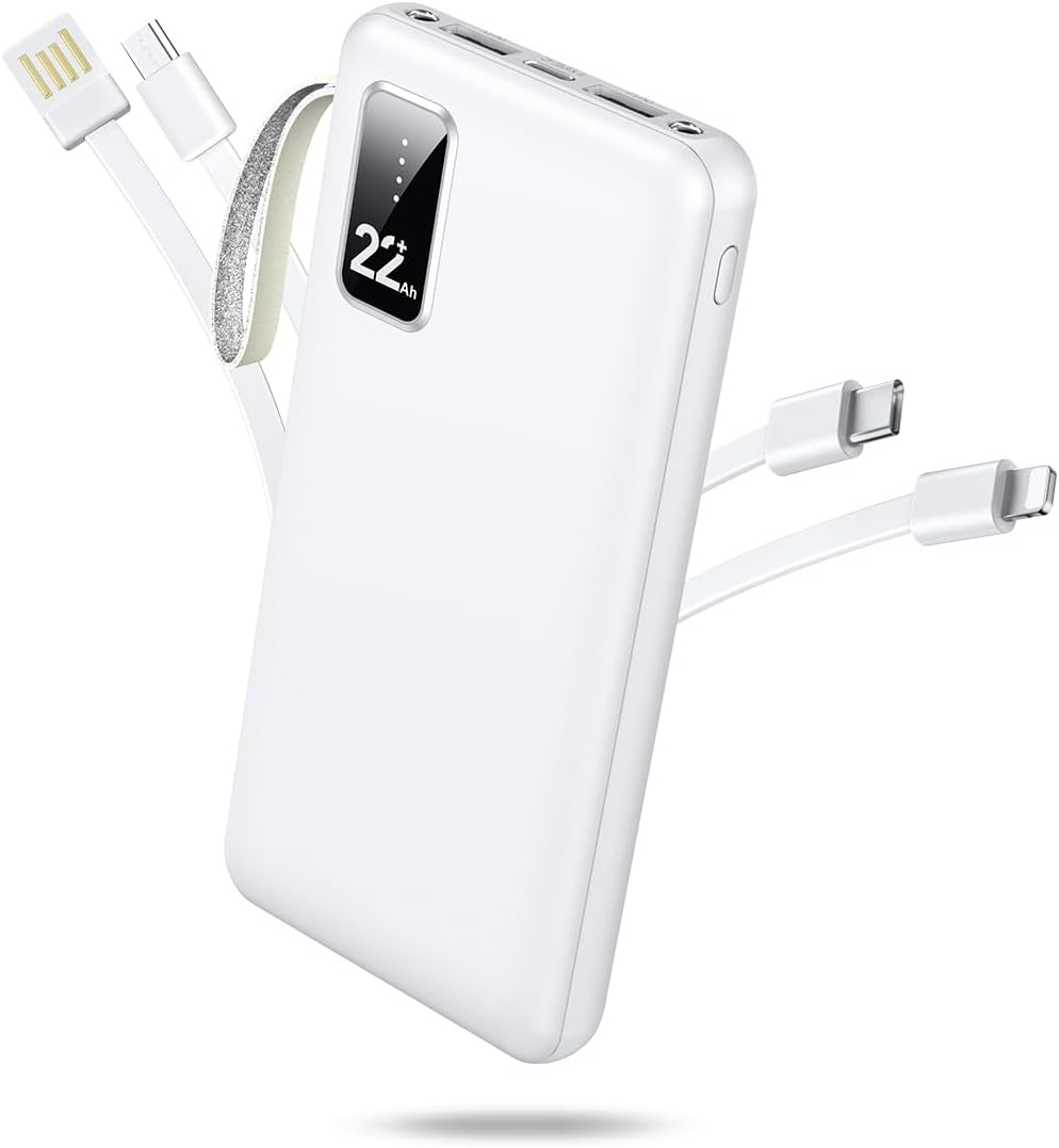 大容量モバイルバッテリー 22800mAh 急速充電 ケーブル内蔵 軽量薄型 旅行・アウトドア対応