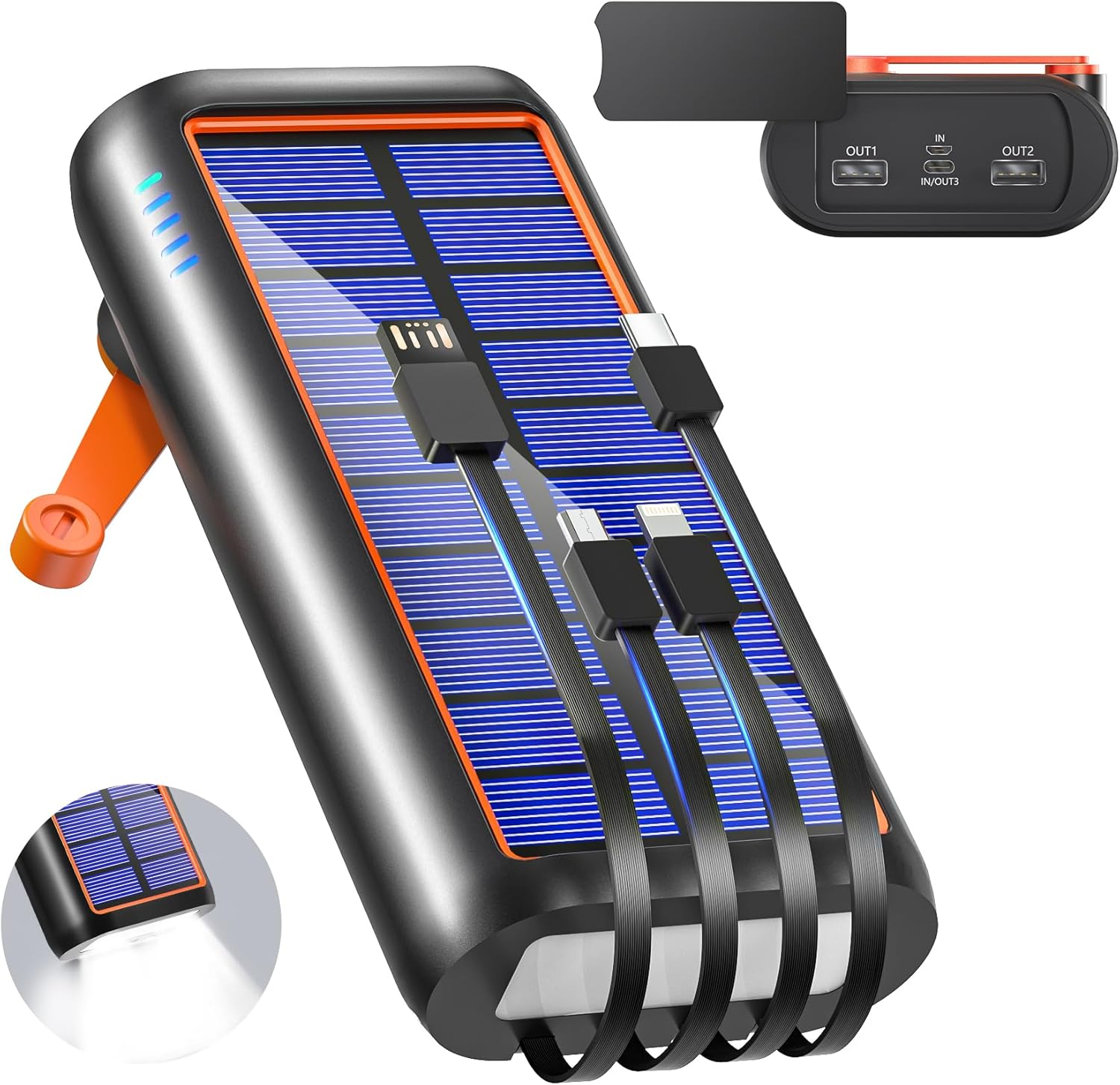 防災対策用 ソーラーモバイルバッテリー 61200mAh Type-C 急速充電 IPX7防水 携帯充電器 (オレンジ)