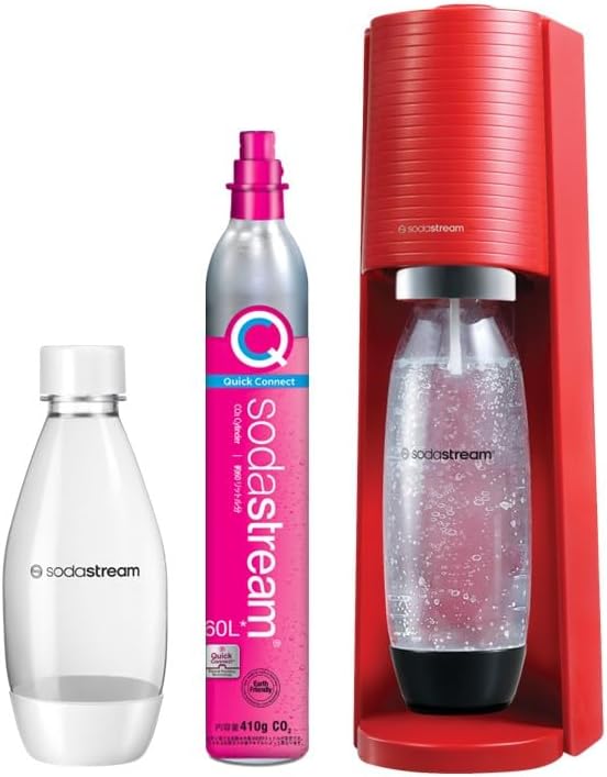 ソーダストリーム テラ スターターキット レッド | 60Lガス1本 & 0.5Lボトル付き | 電源不要・食洗器対応