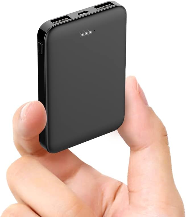 大容量6800mAh超小型モバイルバッテリー【PSE認証】USB2ポート軽量急速充電器（ブラック）