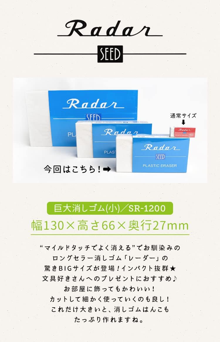 新学期向け巨大消しゴム「Radar SR-1200」特大文房具