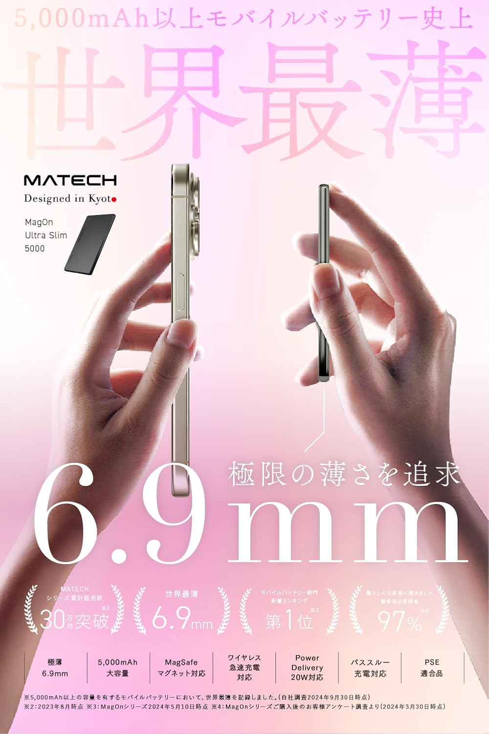 マグセーフ対応超薄型モバイルバッテリー 5000mAh ブラック