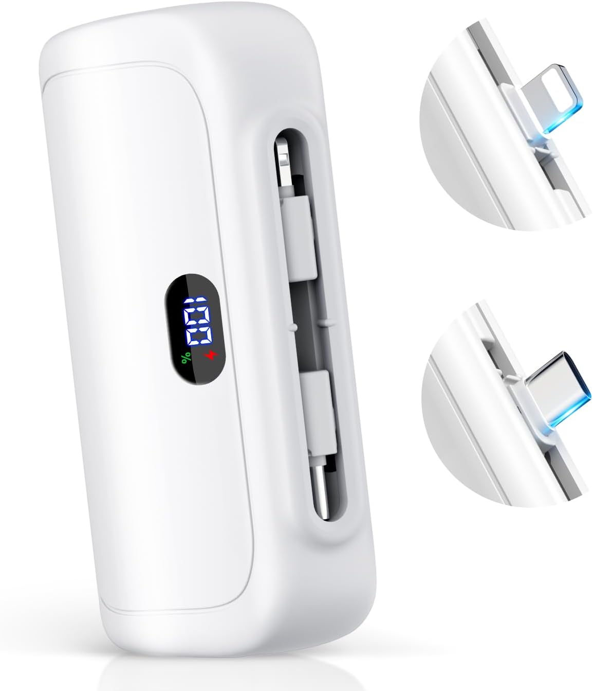 モバイルバッテリー 6800mAh MFi認証 Lightning & Type-Cケーブル内蔵 2台同時充電対応 軽量約100g (ホワイト)