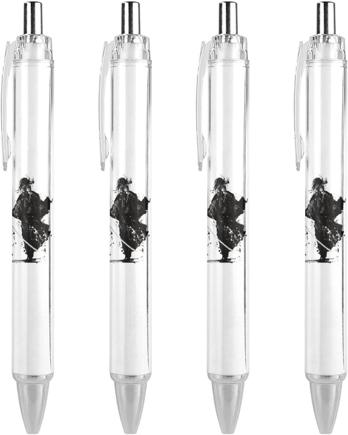 和風武士デザイン油性ボールペン4本セット 0.5mm 黒 書きやすい 文房具 祝いギフト