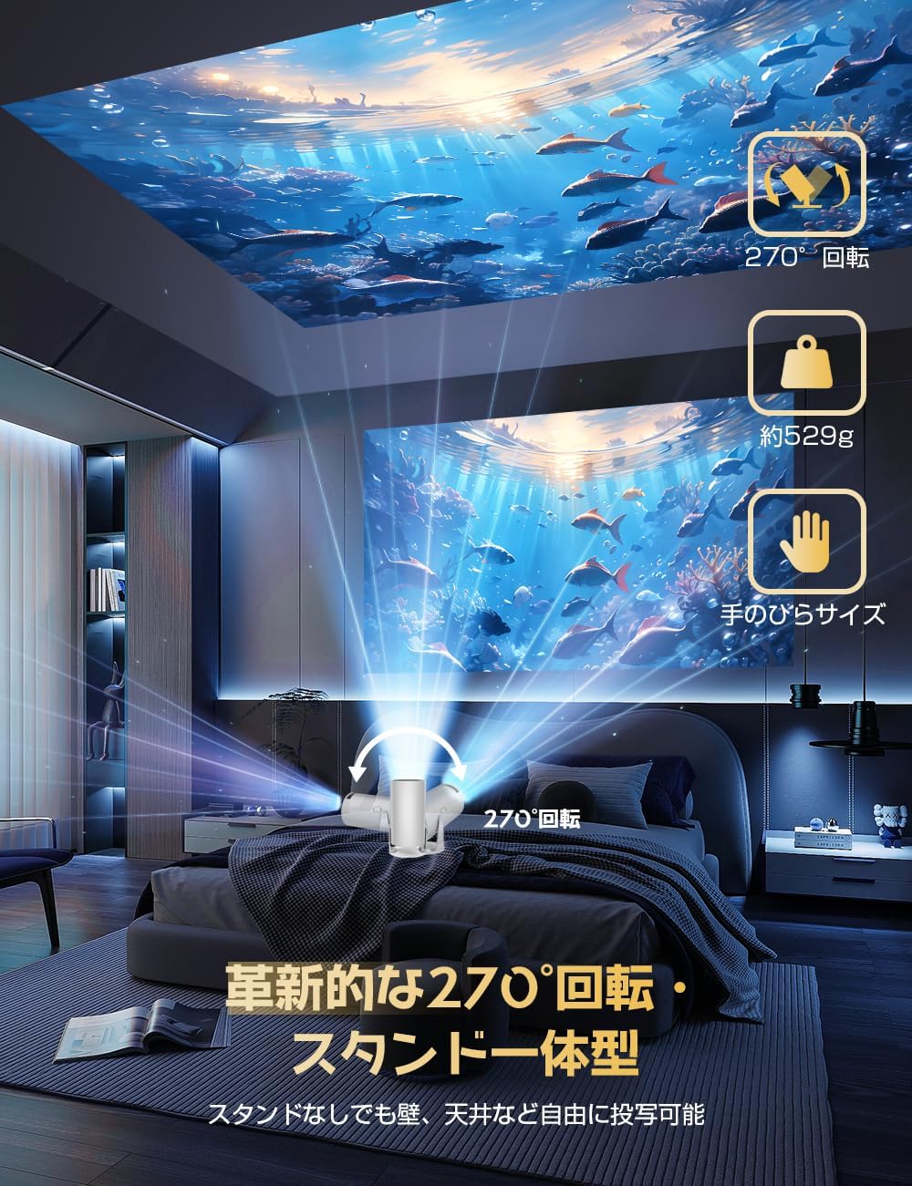 父の日ギフト 2025年新機種 Android TV搭載 小型プロジェクター 20000LM 270°回転 Wi-Fi6 1080P/4K対応 自動台形補正 Bluetooth5.3 スピーカー