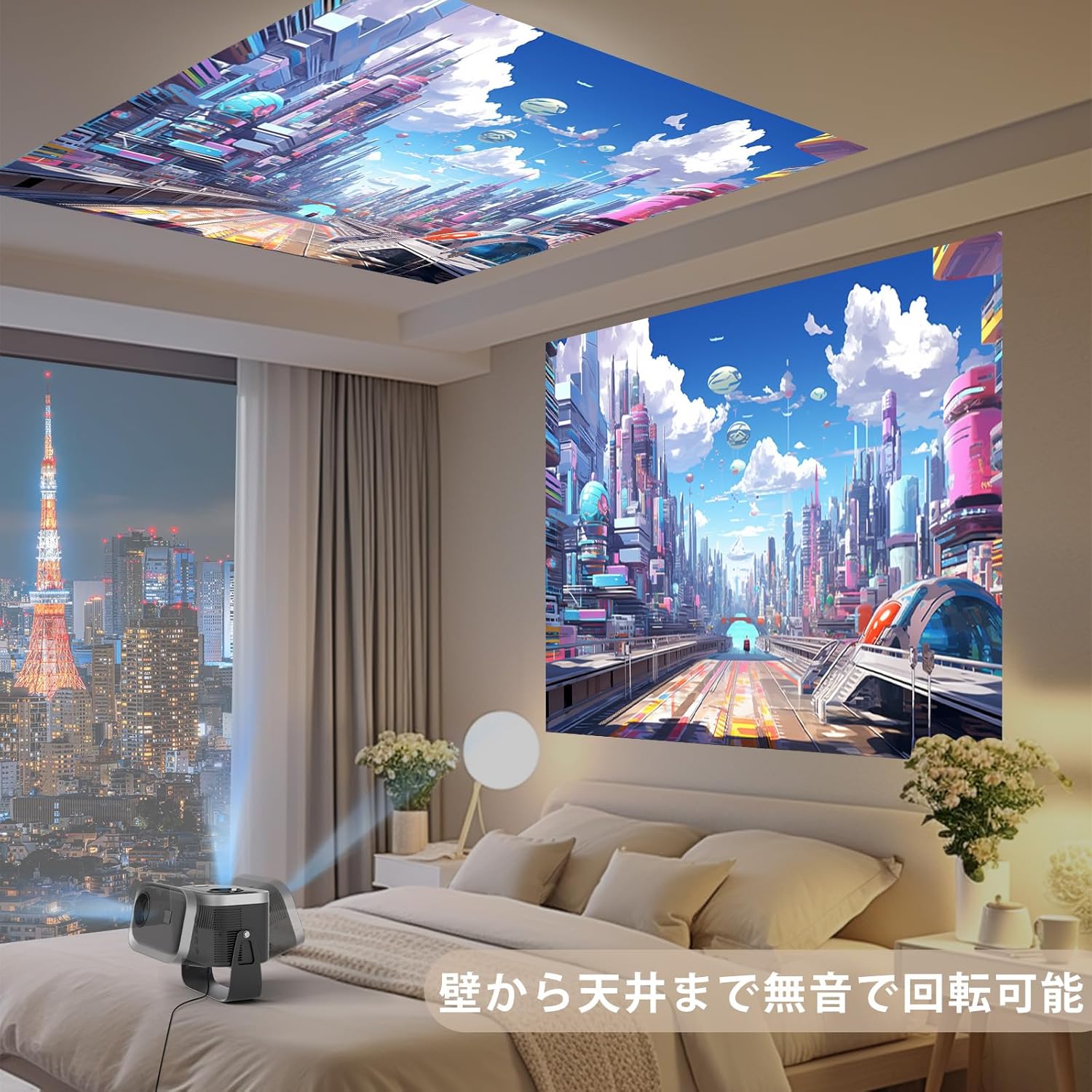 家庭用 360°回転プロジェクター 25000LM 1080P 自動台形補正 双方向Bluetooth 4K対応 VB6 (シルバーグレー)