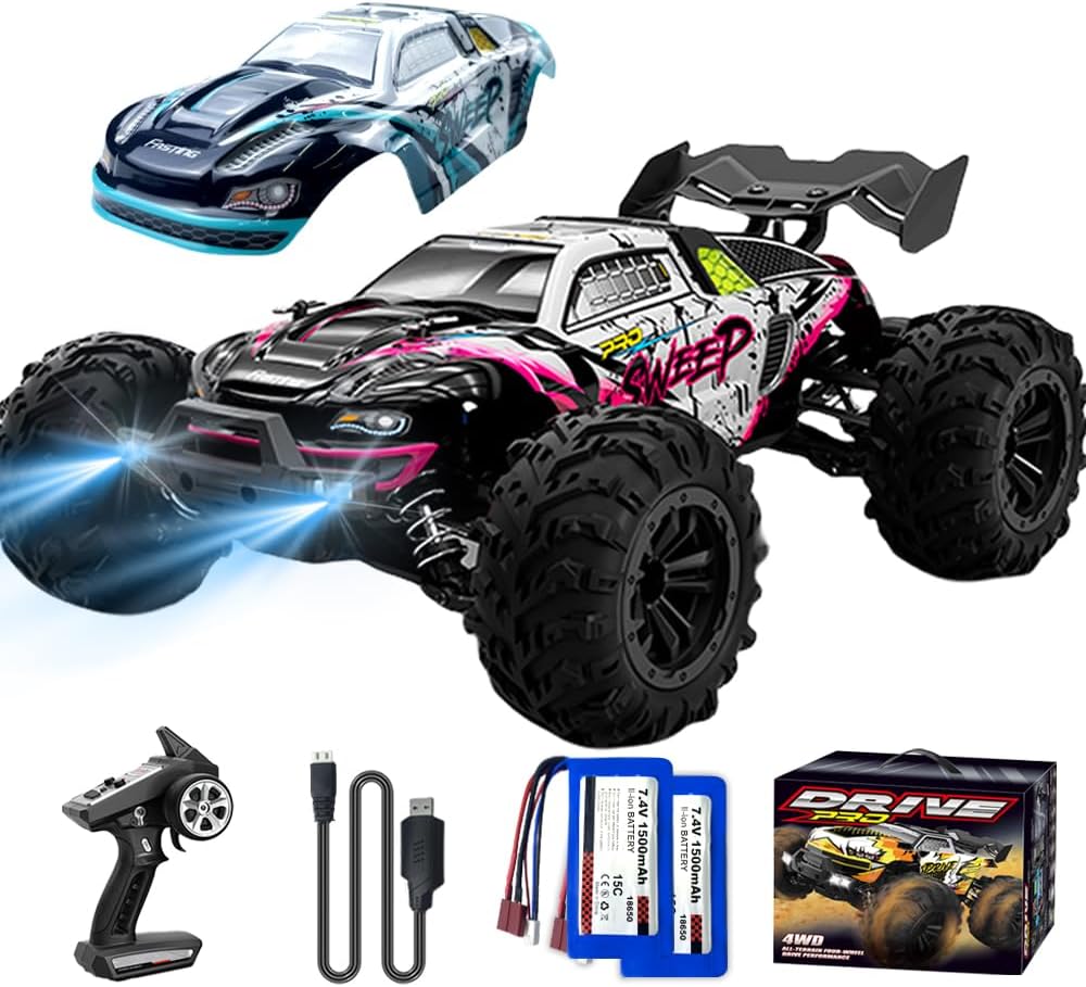 クリスマスプレゼント用 1:16 ブラシレスオフロードRCカー 70km/h 2.4GHz 四輪駆動 バッテリー2個付き