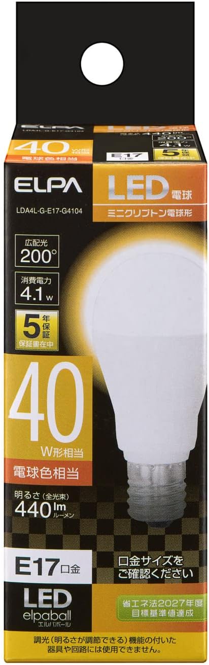 エルパ LED電球ミニクリプトン形 E17 省エネ電球色相当 屋内用