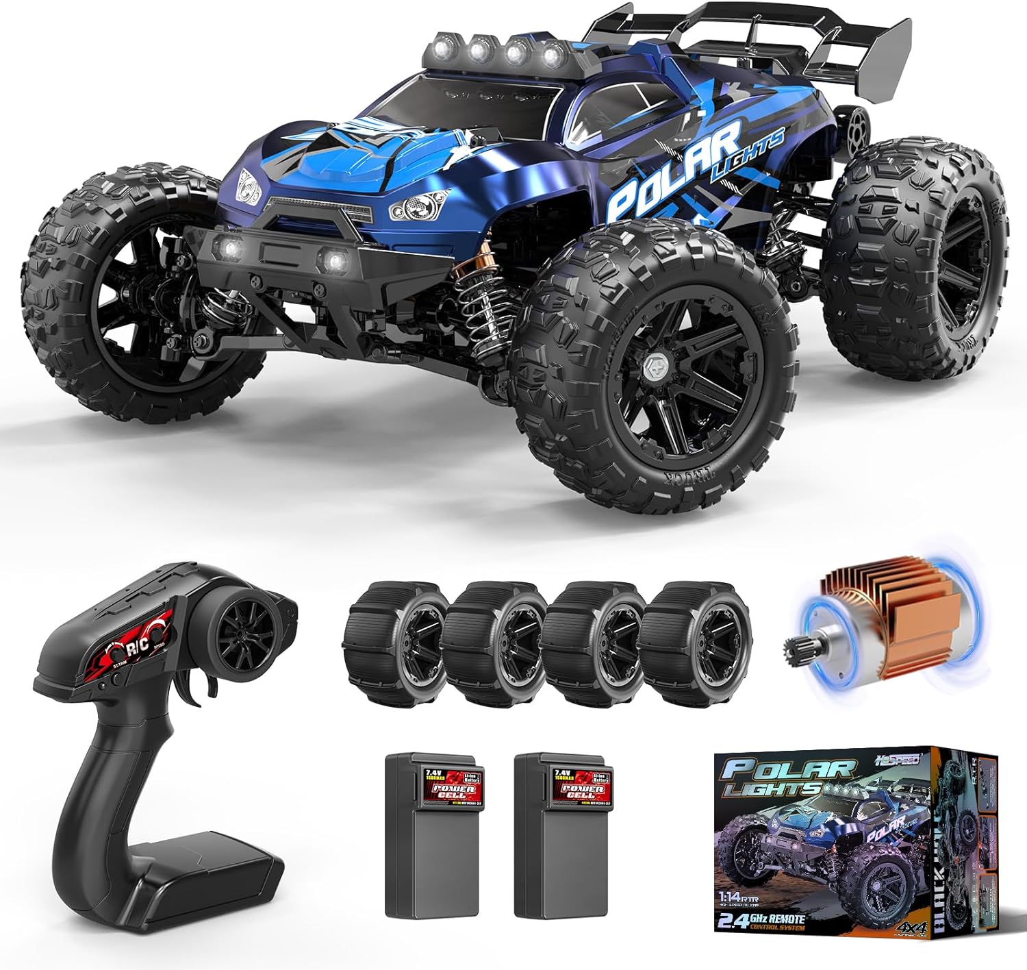 ラジコンカー 1/14 4WD 防水オフロード 電動RCカー 男性向けプレゼント 高速40km/h 2セットタイヤ付き