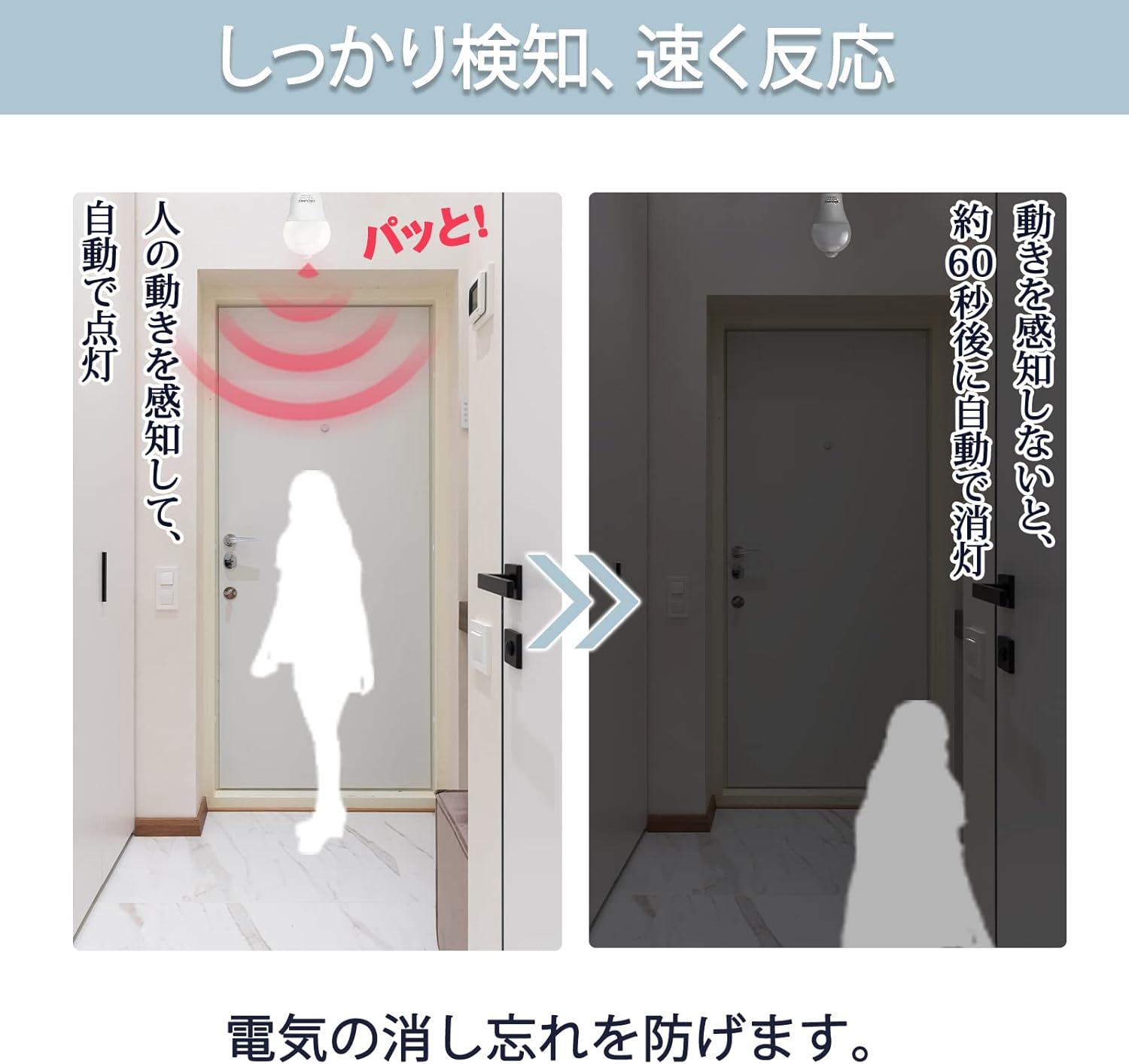 人感センサー付きLED電球 E17 6W 600lm 昼白色 5000K 自動点灯 省エネ PSE認証