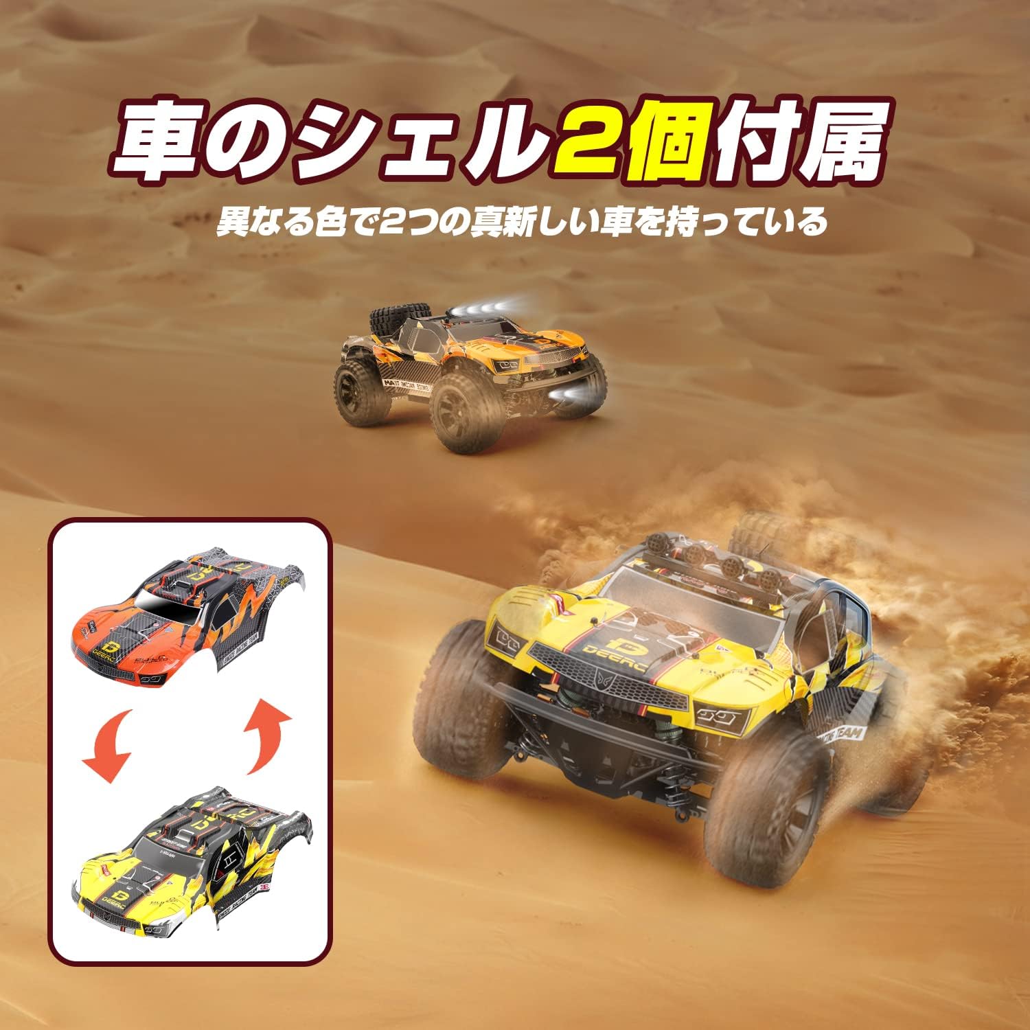 誕生日プレゼント向け DEERC 1/10スケール ラジコンカー 高速オフロード トロフィートラック 40㎞/h LEDライト付き