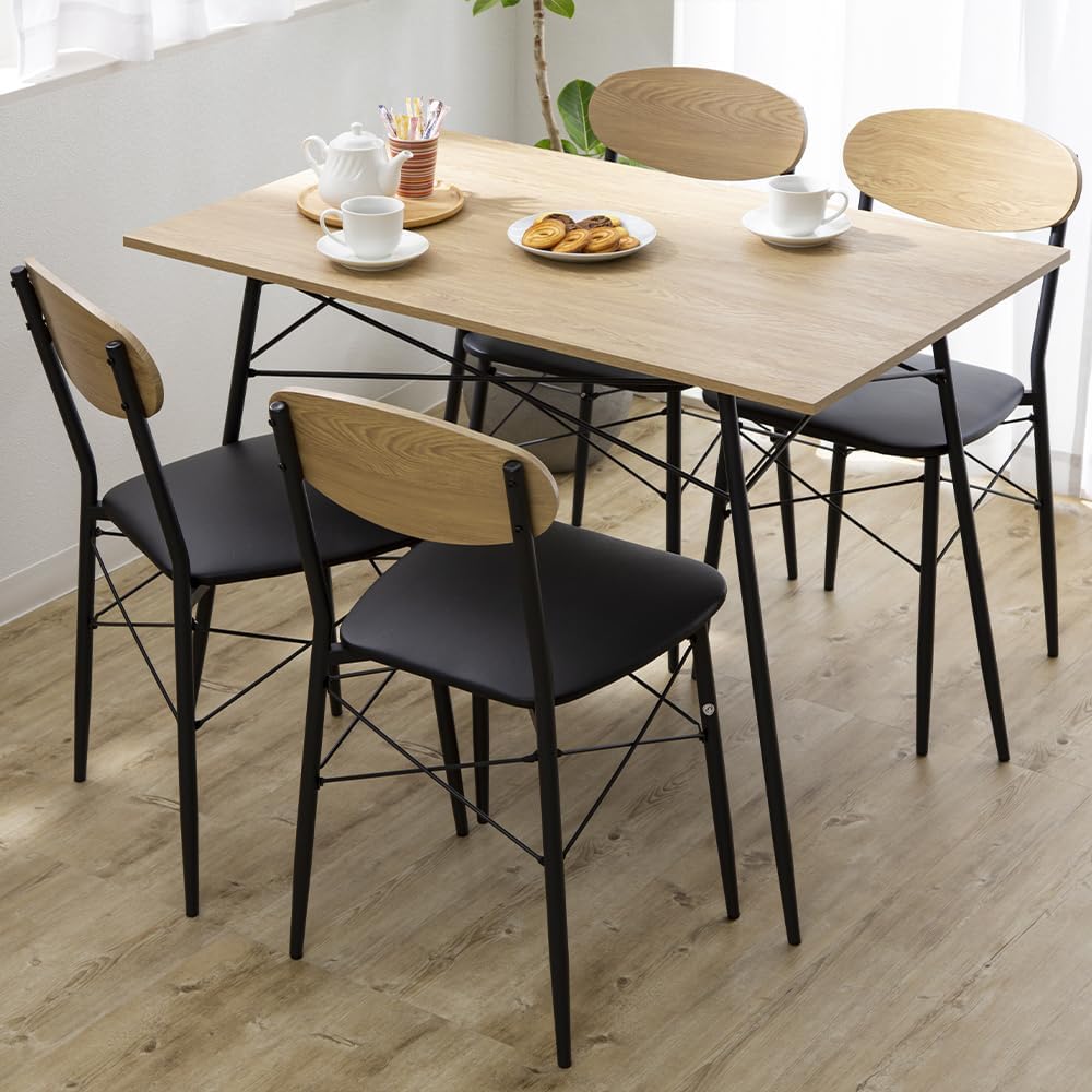 ヴィンテージデザイン オーク ダイニングテーブルセット 5点セット (テーブル×1、チェア×4) 幅110cm スチール製 おしゃれ 北欧風
