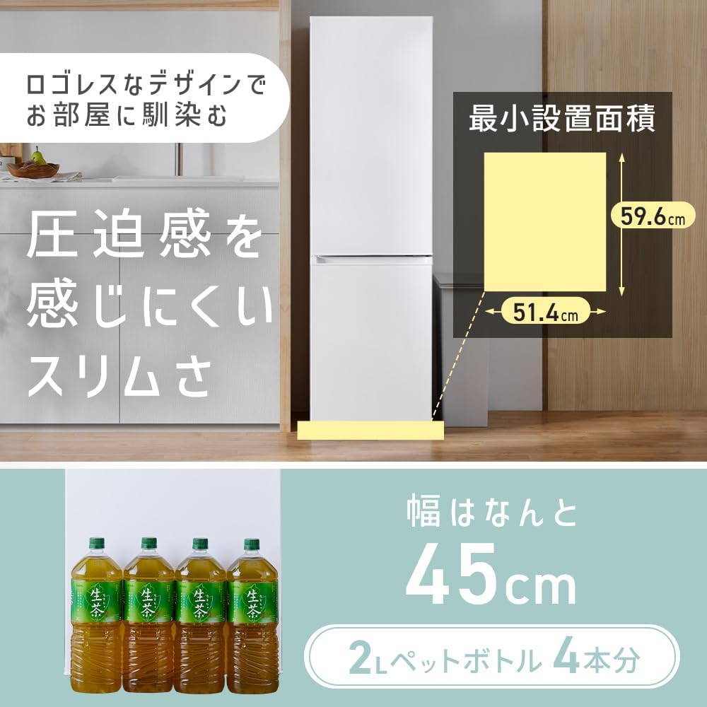 新生活用アイリスオーヤマ 170L 2ドア冷蔵庫 ホワイト 右開き スリム設計