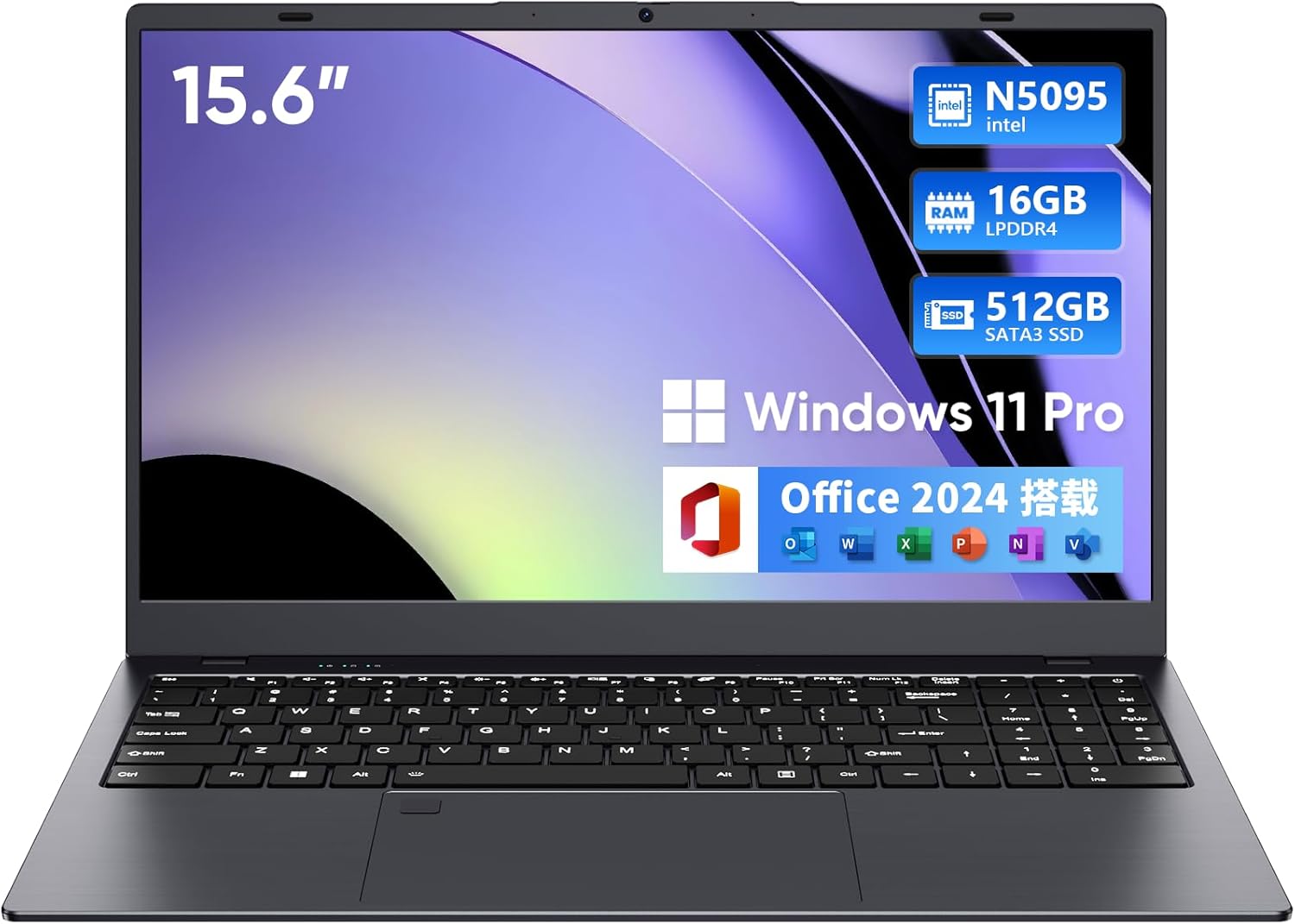 UOWAMOU 15.6インチノートパソコン Office 2024搭載｜16GB RAM・512GB SSD・Windows 11 Pro・指紋認証・FHD 1080P