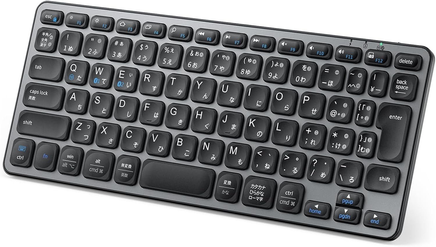 Bluetooth対応 ワイヤレスキーボード JIS日本語配列 小型 薄型 充電式 パンタグラフ式 デュアルモード 3デバイス切替え グレーブラック DK02