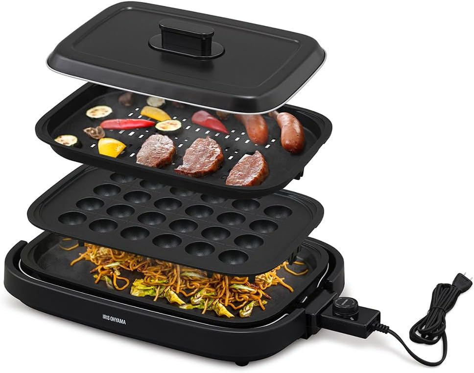 網焼き風ホットプレート（3枚焼き）アイリスオーヤマ ブラック IHA-A30-B