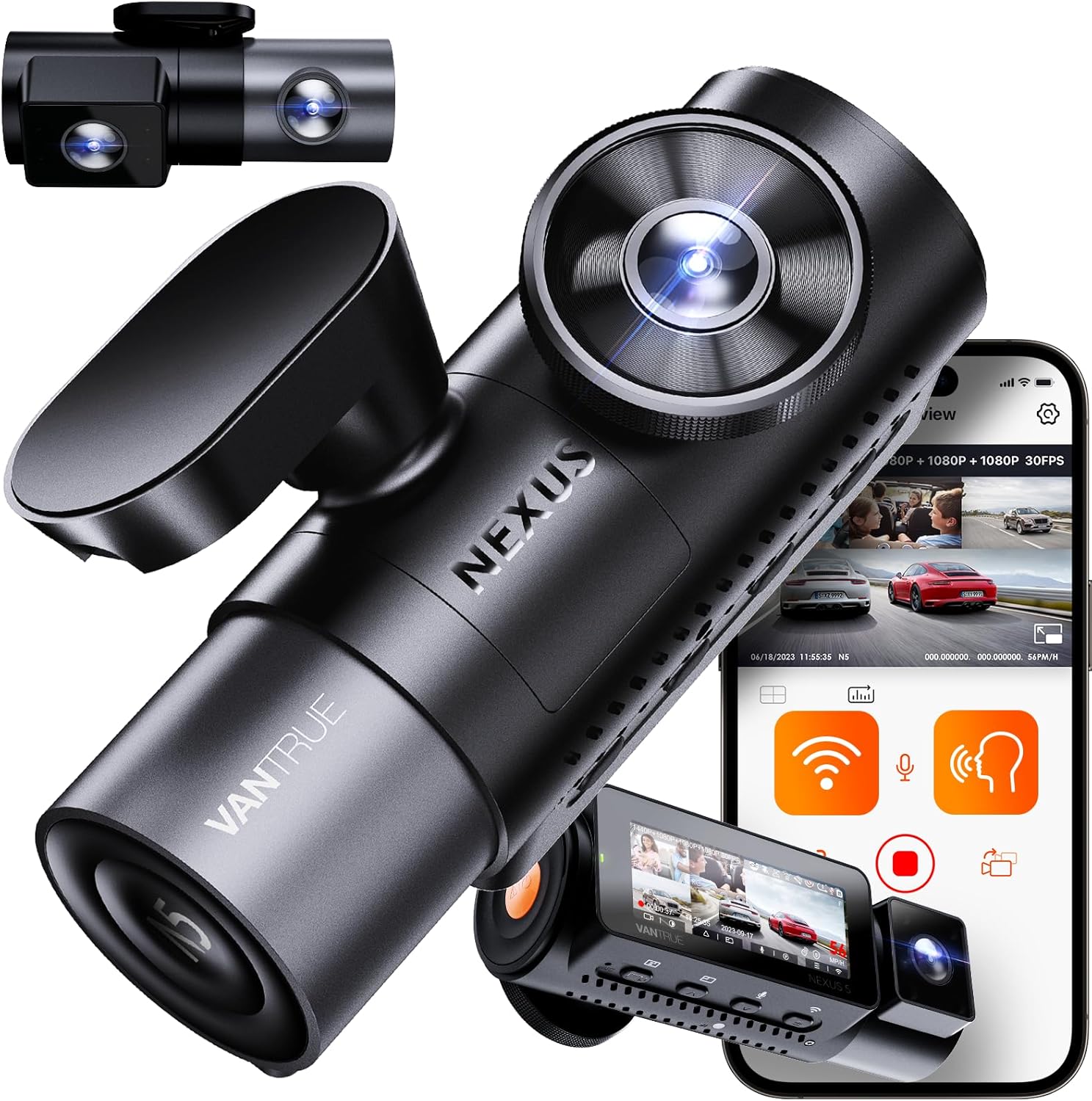 360度全方位保護ドライブレコーダー VANTRUE N5 WiFi搭載 ソニーIMX675センサー 1944P+1080P 駐車監視 音声コマンド 24時間対応