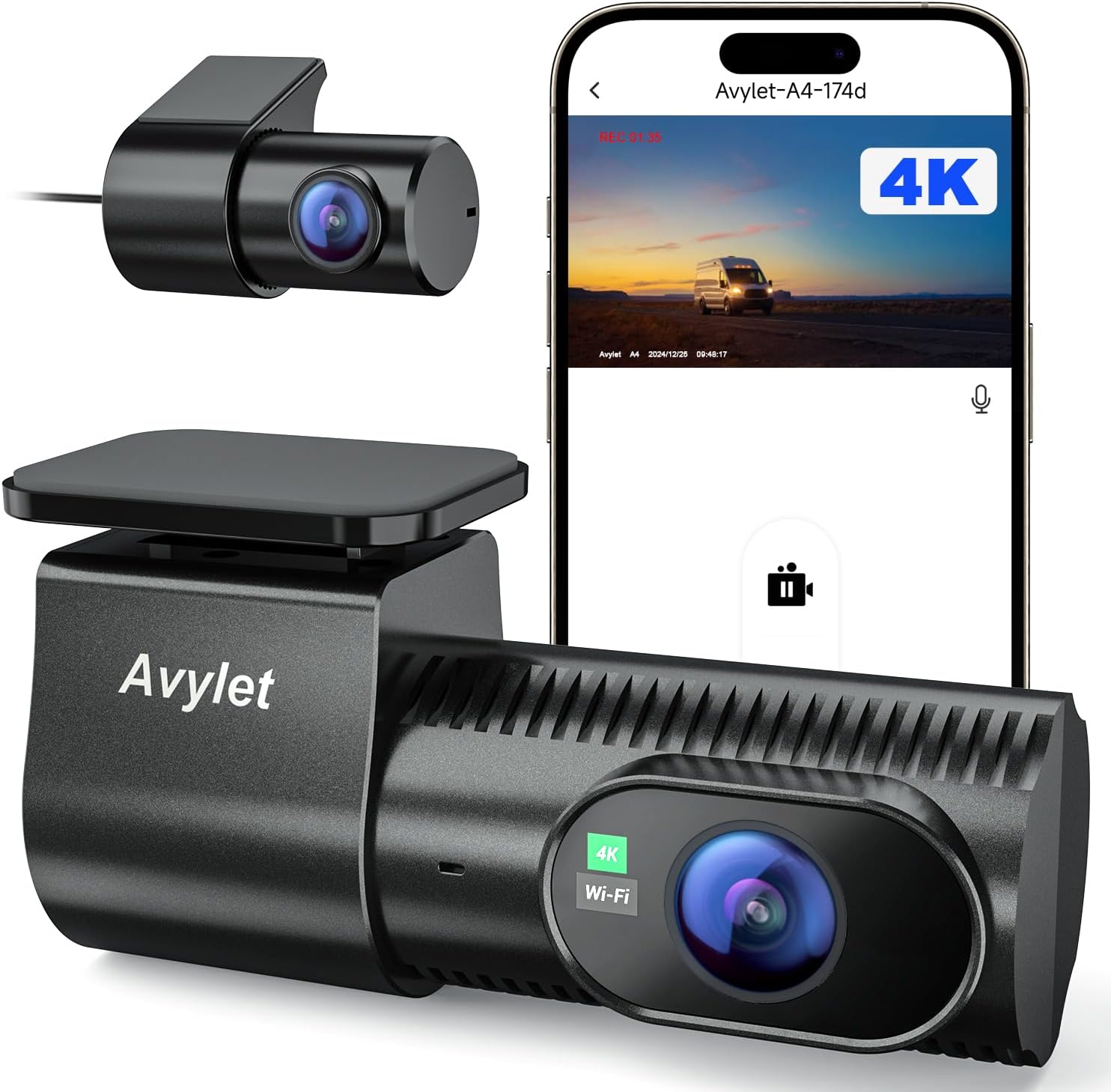 前後録画対応 4K ドライブレコーダー 小型 24時間駐車監視 WiFi連携