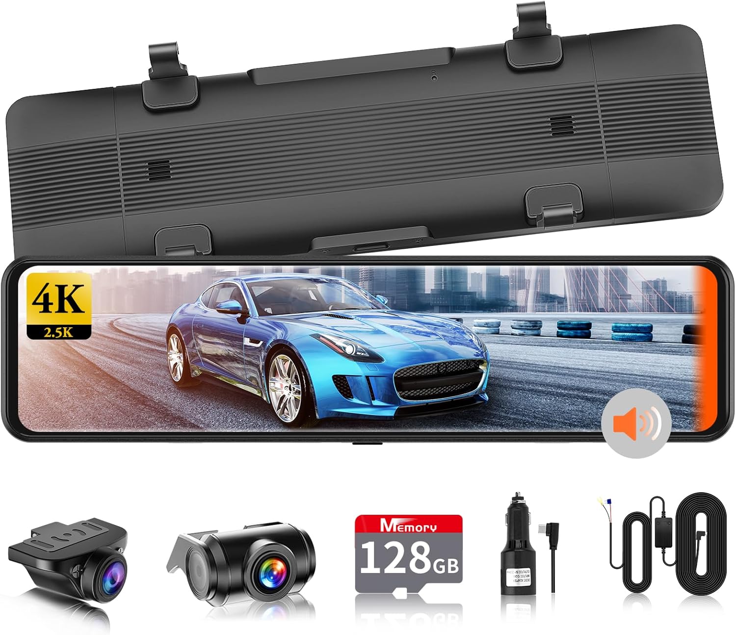 【2025年モデル・128GBカード付属・VANBARミラー型ドライブレコーダー・4Kフロントカメラ＆2.5Kリアカメラ・音声制御・GPS搭載】