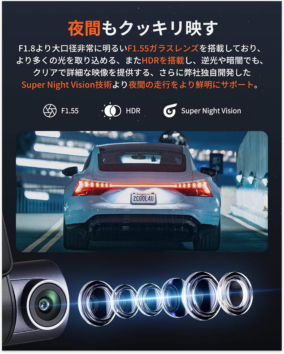 70mai A410ドライブレコーダー HDR搭載・370万画素・超強暗視・GPS・常時録画・衝撃録画・駐車監視・スマホ連携・技適認証済・64GB SDカード付属
