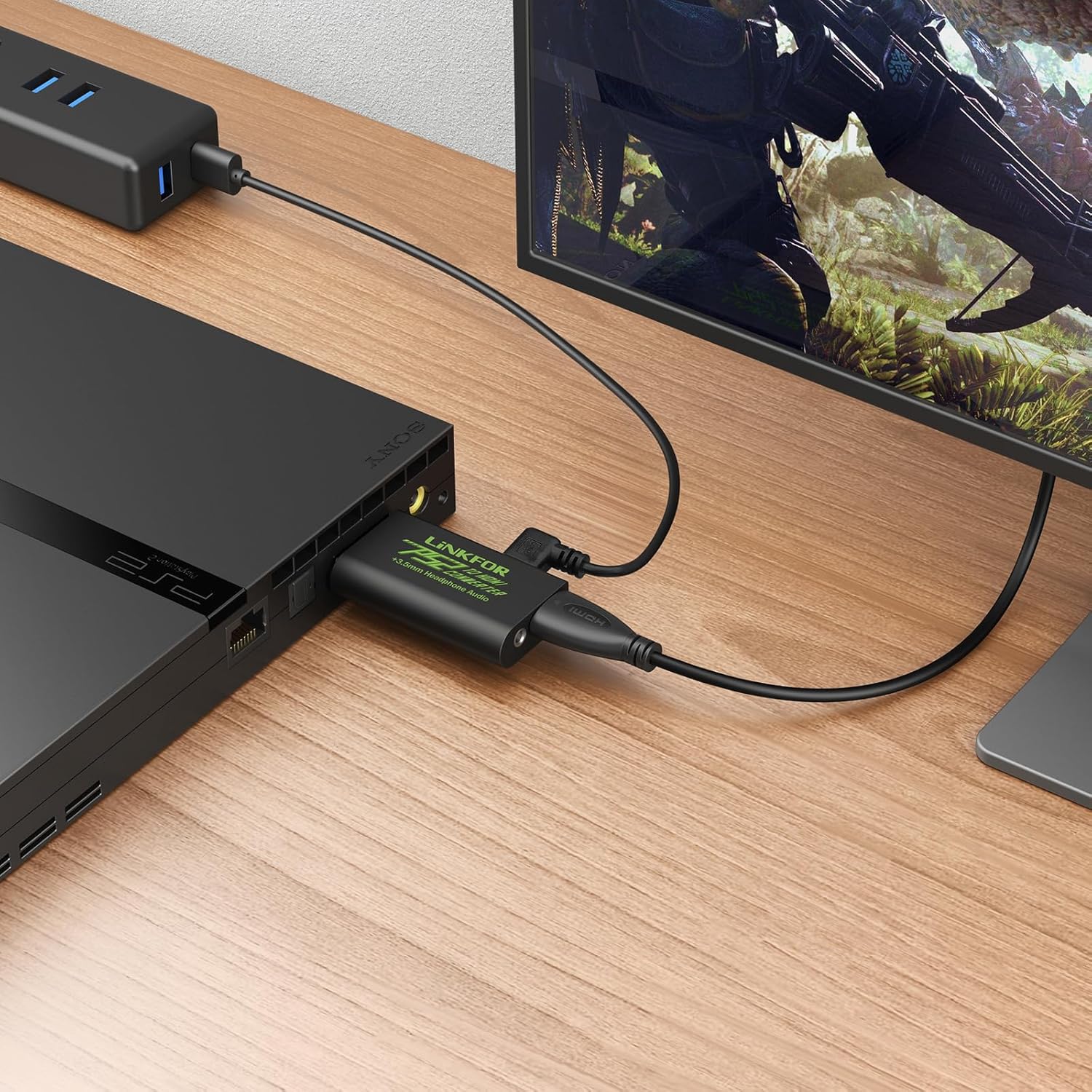 PS2用HDMIコンバーター 3.5mmヘッドホンジャック・USBケーブル付属