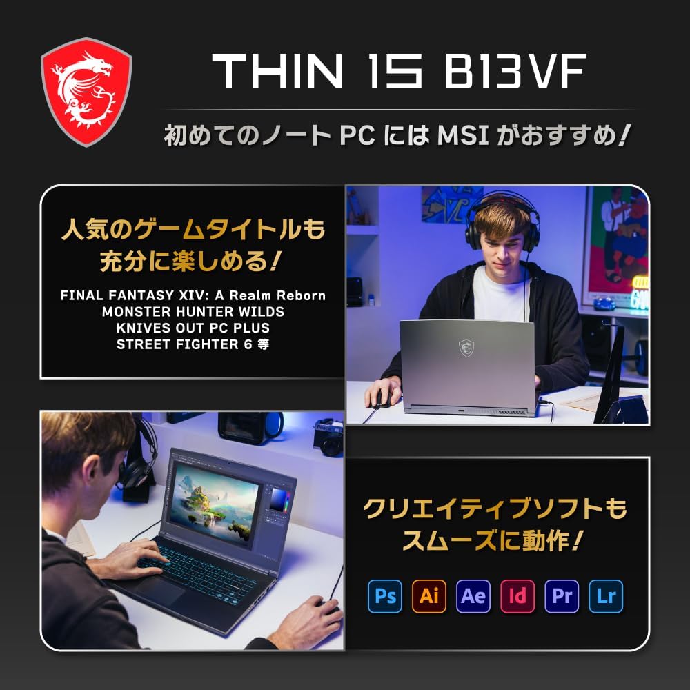 ゲーミングノートPC【MSI Thin15】Core i7・RTX 4060・16GBメモリ・1TB SSD・15.6インチFHD 144Hz【Windows 11・Office 2024】