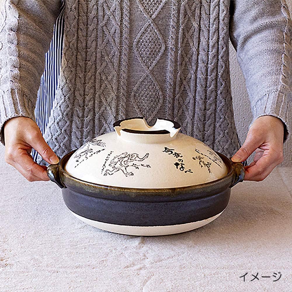 萬古焼 土鍋 9号 鳥獣戯画 日本製 3200ml