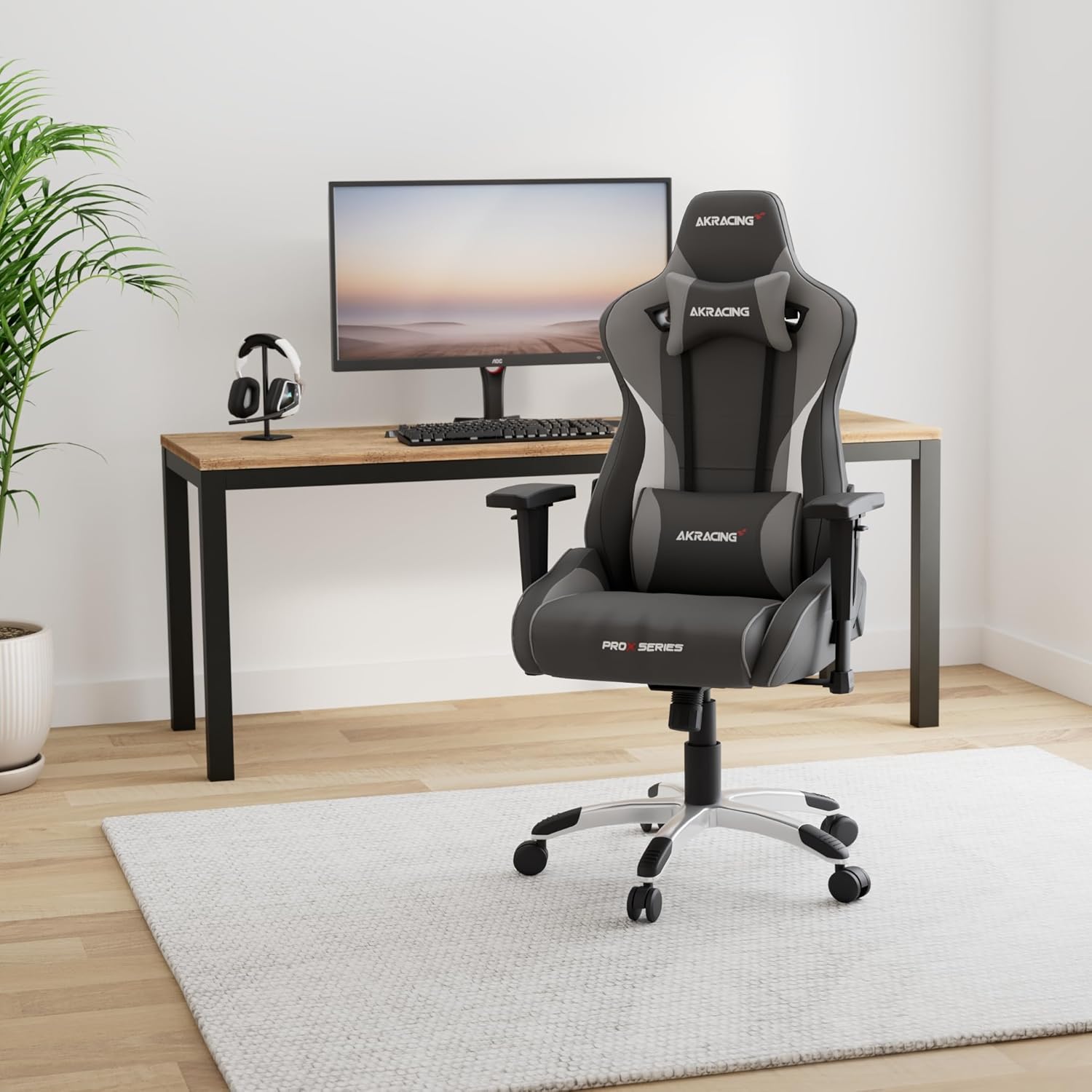 在宅用 AKRacing Pro-X V2 ゲーミングチェア 高耐久PUレザー グレー 180度リクライニング 5年保証
