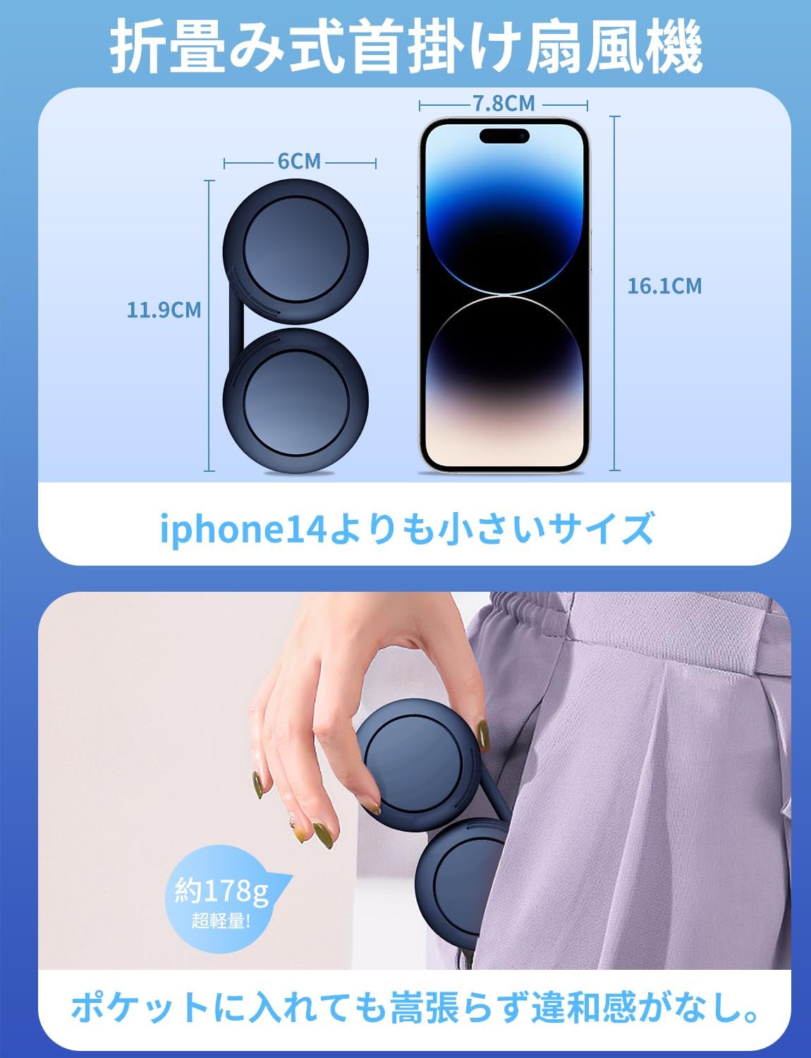 【超ミニサイズ・折り畳み収納可能な首掛け扇風機・ハンズフリーファン】