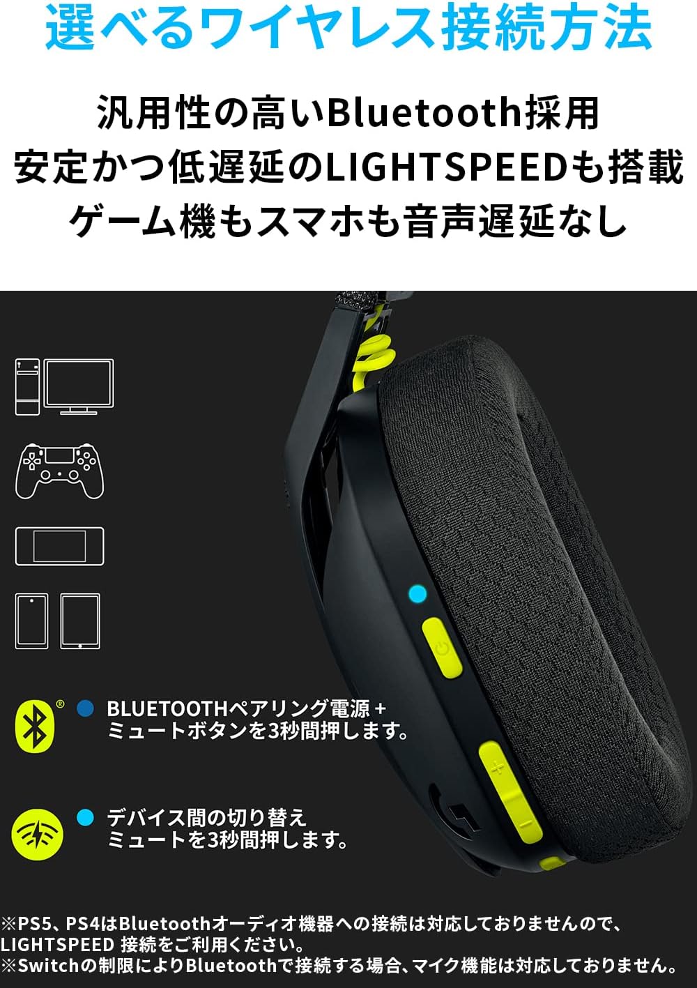 Logicool G G435BK ゲーミング ワイヤレスヘッドセット - 軽量165g, Bluetooth, マイク付き, 18時間連続使用, PS5/PS4/PC対応