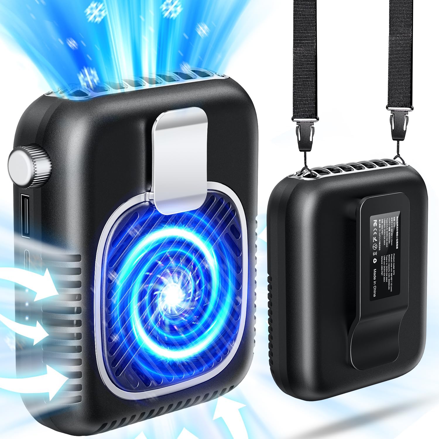 【腰掛け扇風機】 強力・静音・軽量・急速充電タイプ 48時間稼働 ハンズフリー 収納便利