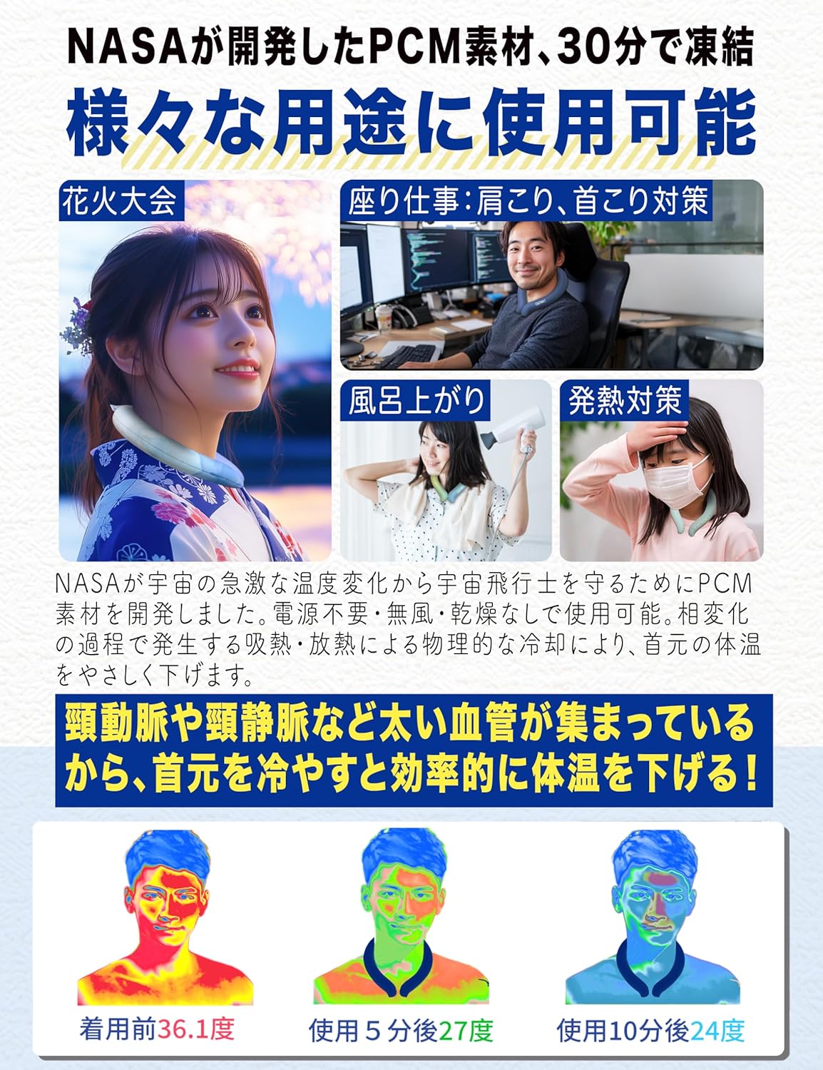 2025年版 Genki Ice ネッククーラー 大人・子供用 24℃冷却リング (ロイヤルネイビー)