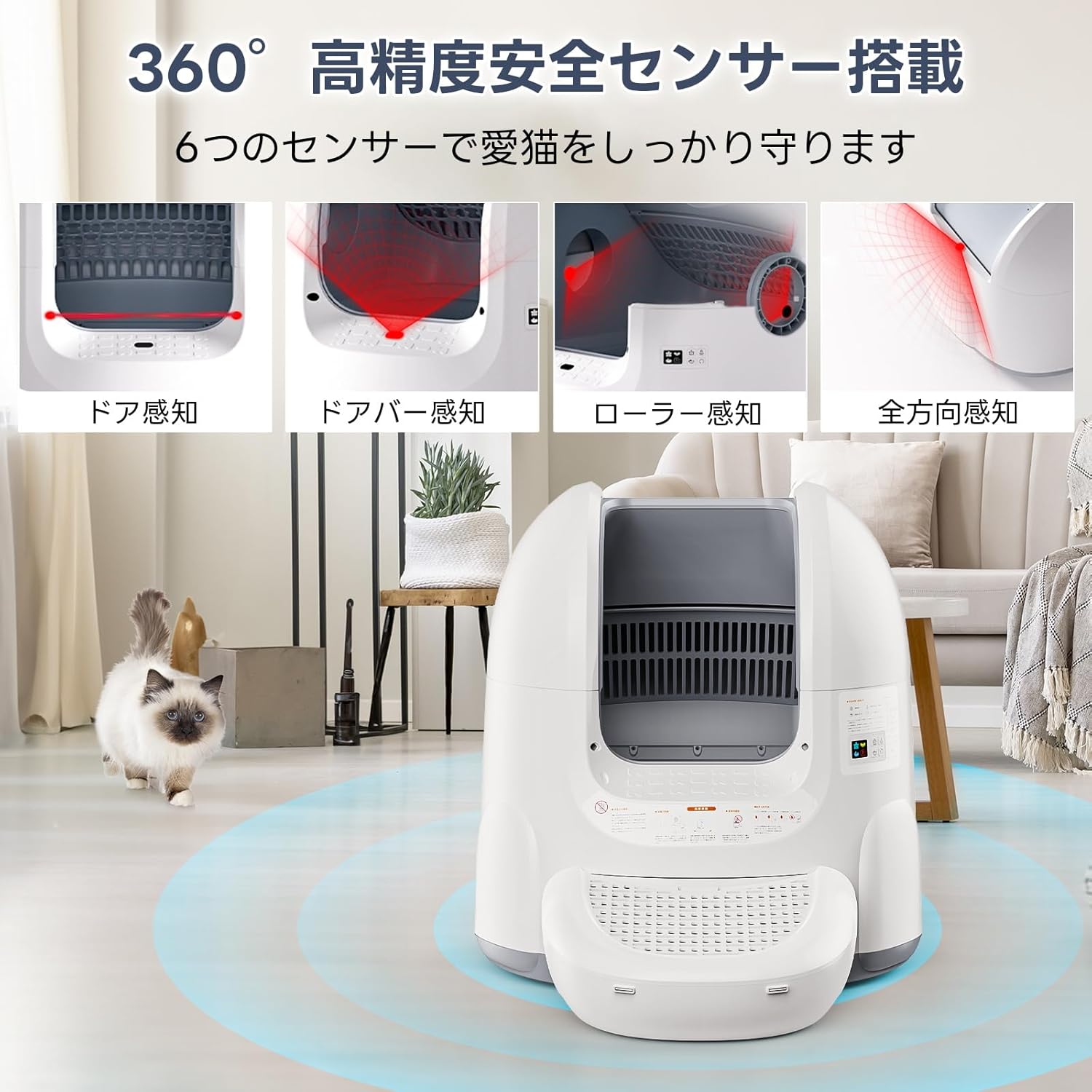 多頭飼い用 猫用自動トイレ 65L 消臭機能・飛散防止・スマホ管理対応
