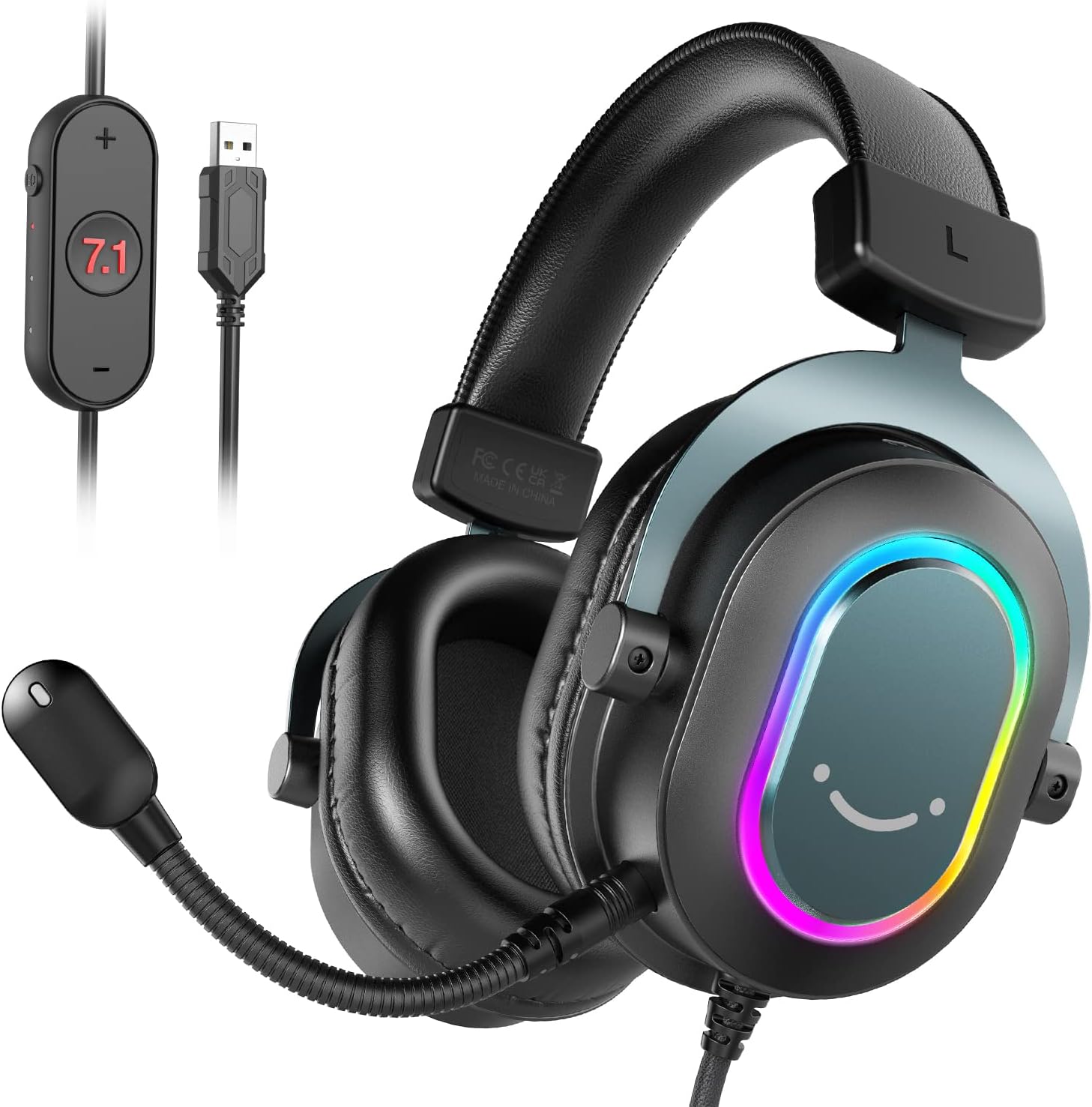 FIFINE RGBゲーミングヘッドセット 7.1chサラウンド対応 着脱式マイク & EQ設定搭載 PC/PS4/PS5対応